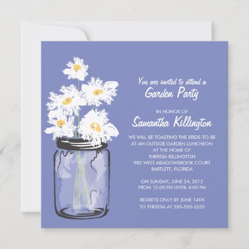 Garden Party Mason Jar &amp; White Daisies Custom Announcement