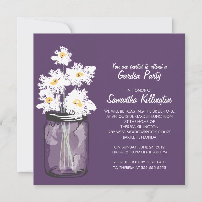 Garden Party Mason Jar & White Daisies Invitation (Front)