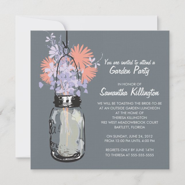 Garden Party Mason Jar & Wildflowers Invitation (Front)