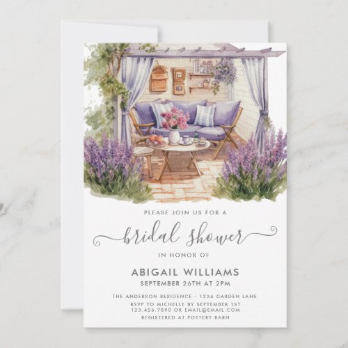 Garden Party Picnic Lavender Floral Bridal Shower Invitation