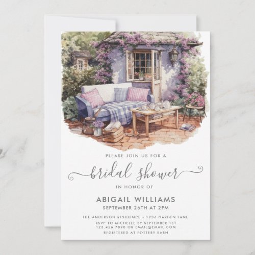 Garden Party Picnic Lavender Floral Bridal Shower Invitation