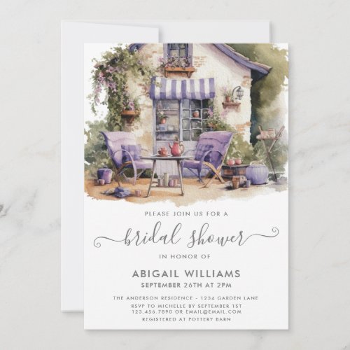 Garden Party Picnic Purple Floral Bridal Shower Invitation