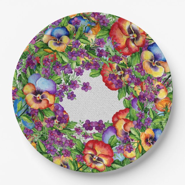 Garden Party Pretty Pansies Paper Plates (Front)