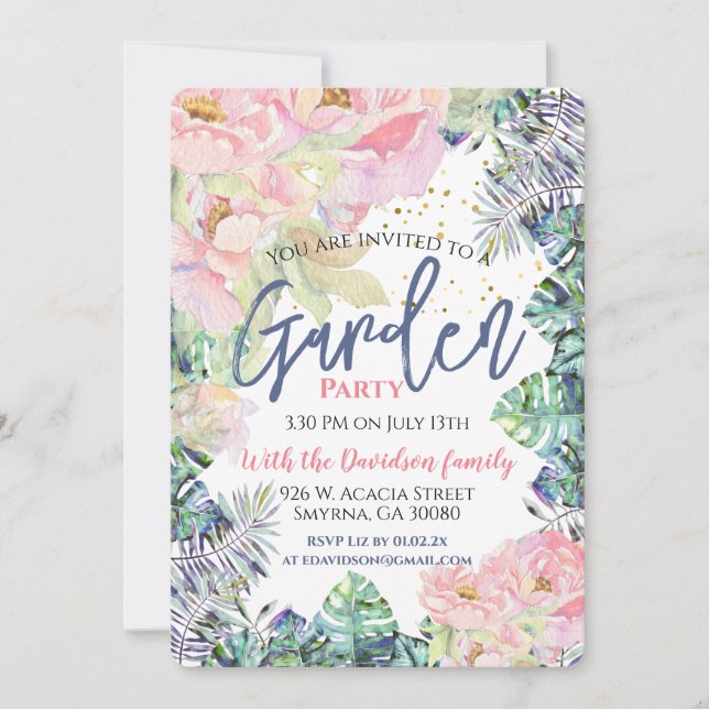 Garden Party Rose Leaf Invitation (Front)