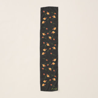 "Garden Party" Roses Long Chiffon Scarf Black