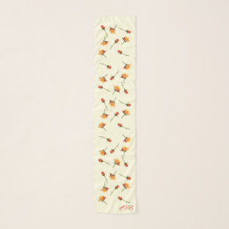 "Garden Party" Roses Long Chiffon Scarf Cream
