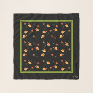 "Garden Party" Roses Square Chiffon Scarf Black Gr