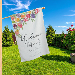Garden Party Tulips and Greenery Baby Shower House Flag