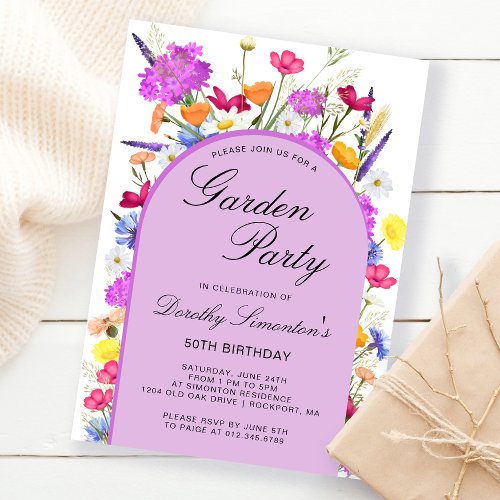 Garden Party Watercolor Wildflower 50th Birthday Invitation