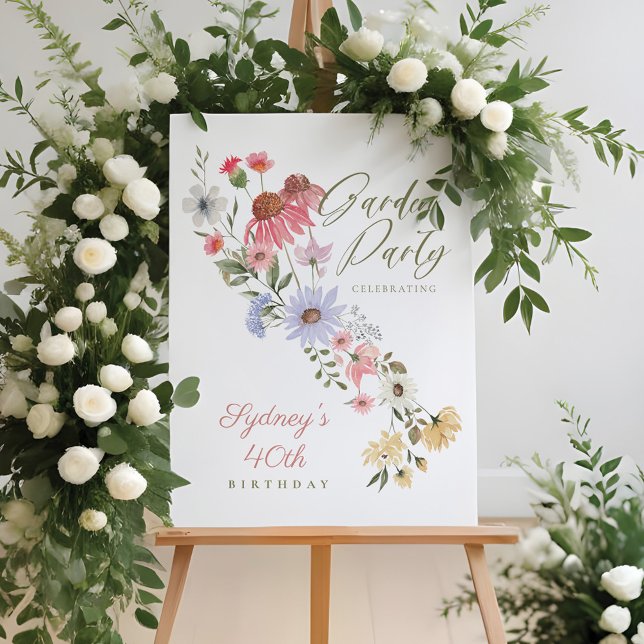 Garden Party Watercolor Wildflower Floral Birthday Foam Board (Garden Party Watercolor Wildflower Floral Birthday Foam Board)