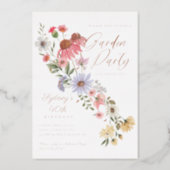 Garden Party Watercolor Wildflower Floral Birthday Foil Invitation (Front)