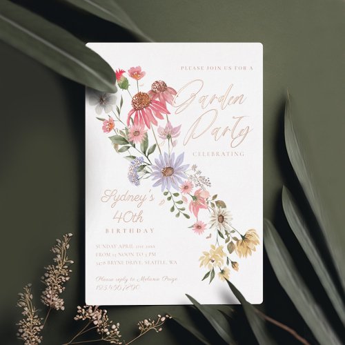 Garden Party Watercolor Wildflower Floral Birthday Foil Invitation