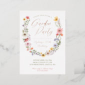 Garden Party Watercolor Wildflower Floral Birthday Foil Invitation (Standing Front)