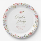 Garden Party Watercolor Wildflower Floral Birthday Paper Plates (Front)