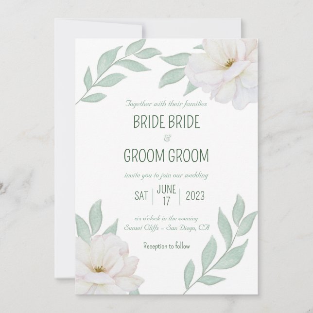 Garden Party Wedding Invite, Gardenias & Greenery  Invitation (Front)