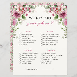 Garden Party What On Your Phone Bridal Shower Game