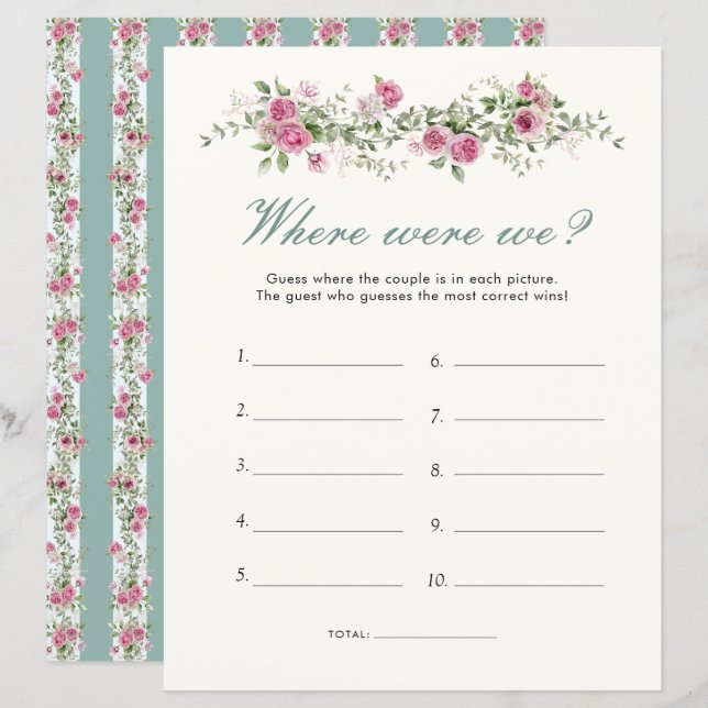 Garden Party Where Were We Bridal Shower Game (Front/Back)