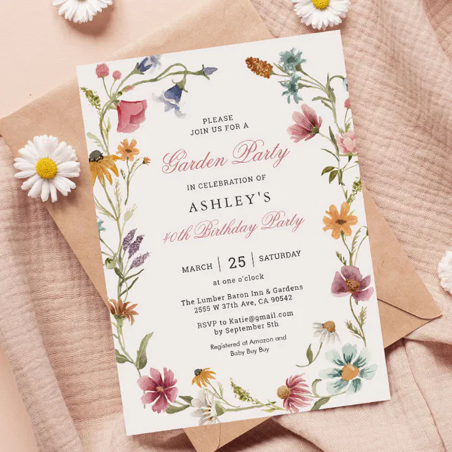 Garden Party Wildflower Birthday Invitation | Zazzle