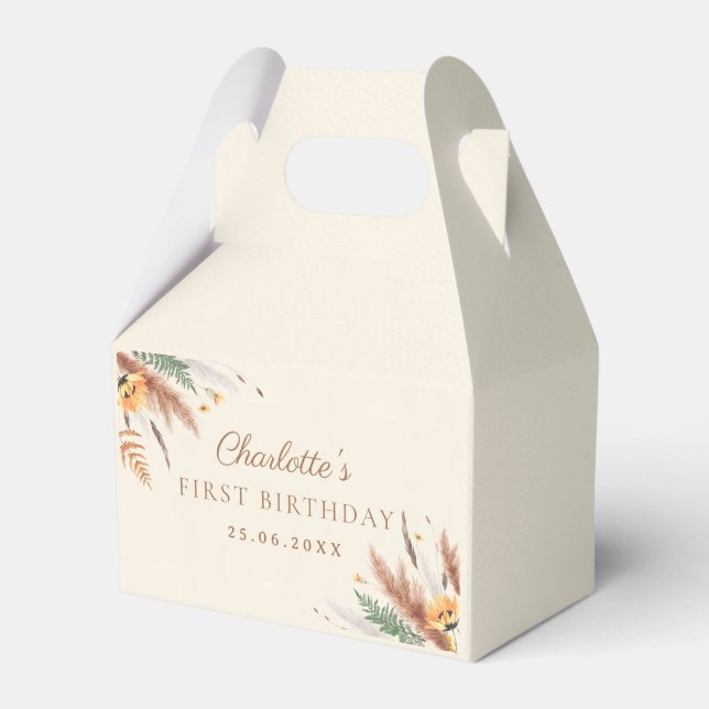 Garden Party Wildflower Floral 1st Birthday Favor Boxes (Front Side)