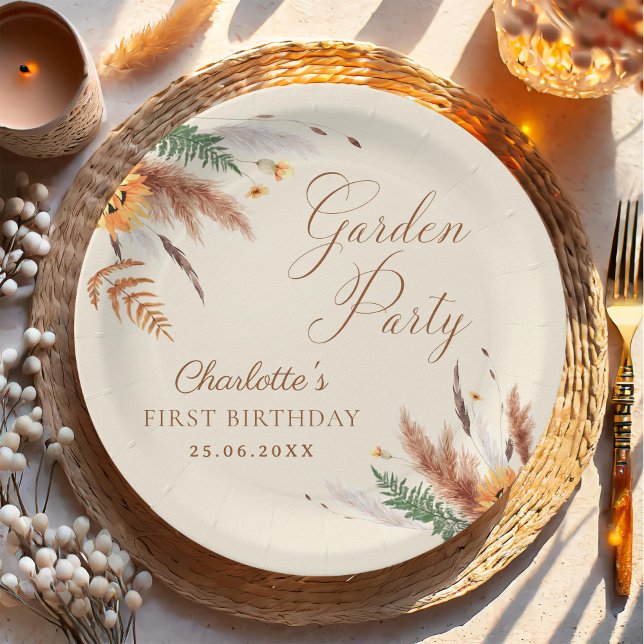 Garden Party Wildflower Floral 1st Birthday Paper Plates (Creator Uploaded)