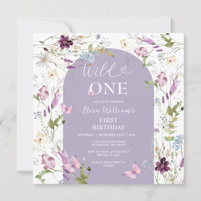 Garden Party Wildflower Wild ONE Butterfly  Invitation (Front)