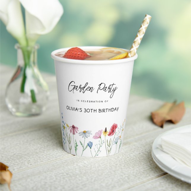 Garden Party Wildflowers Birhtday Paper Cups (Insitu)