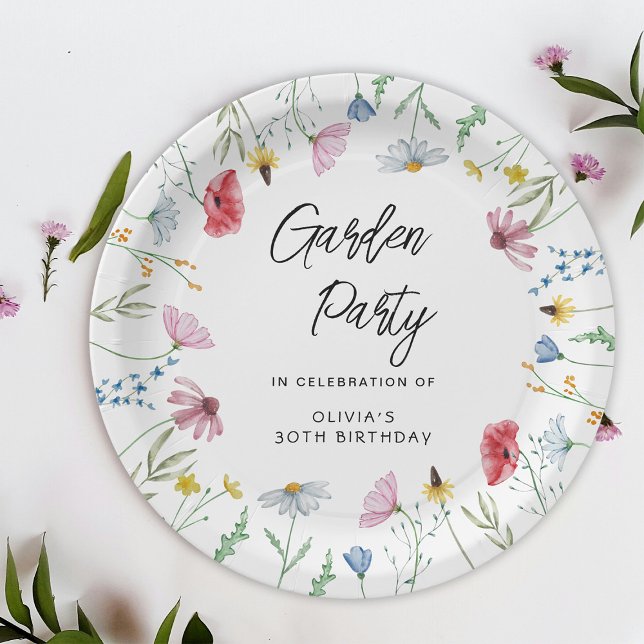 Garden Party Wildflowers Birthday Paper Plates (Creator Uploaded)