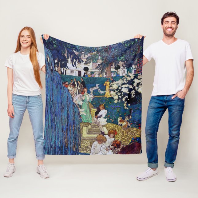 Garden Party with Dog & Cat, Jessie Willcox Smith Fleece Blanket (In Situ)