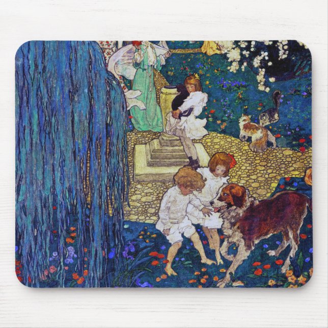 Garden Party with Dog & Cat, Jessie Willcox Smith Mouse Pad (Front)