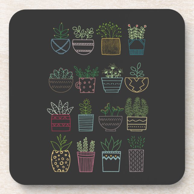 Garden Party with pots and flowers Beverage Coaster (Front)