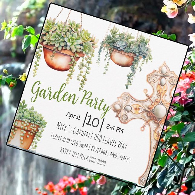 Garden Party with Succulents and Garden Decor Invitation (Customize your garden party invitations with succulents and garden decor on the front )