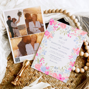 Garden pastel wild flowers photos Qr code wedding Invitation
