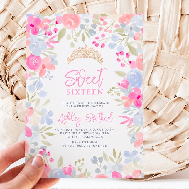 Garden pastel wild flowers Sweet 16 birthday Invitation (Creator Uploaded)