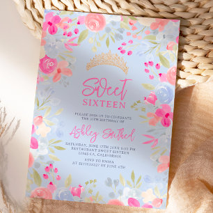 Garden pastel wild flowers Sweet 16 birthday Invitation