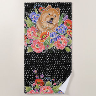 GARDEN PATH chow beach towel black background