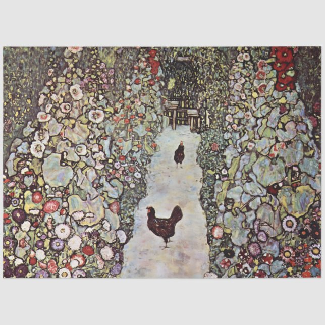 Garden Path, Rooster & Chickens by Gustav Klimt Tissue Paper (Front)