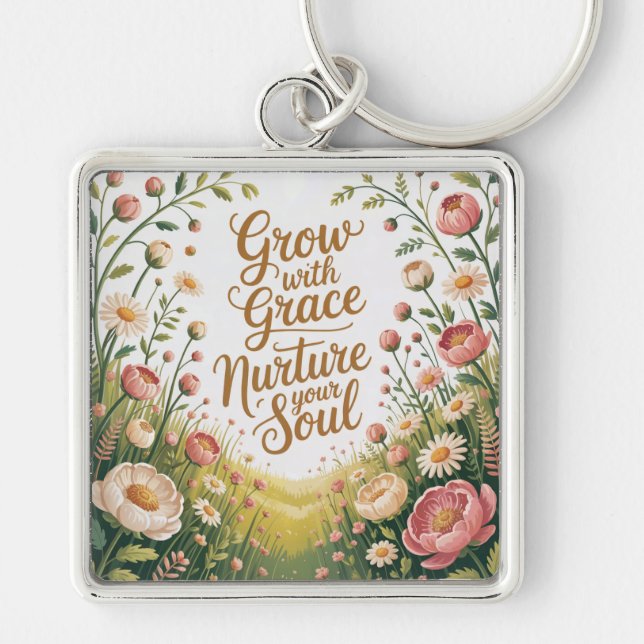 Garden Path Scene Grow With Grace Quote Keychain (Front)