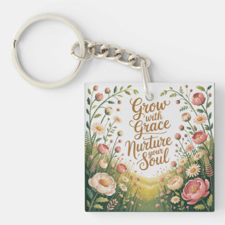 Garden Path Scene Grow With Grace Quote Keychain