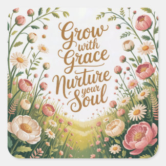 Garden Path Scene Grow With Grace Quote Square Sticker
