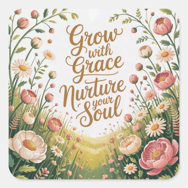 Garden Path Scene Grow With Grace Quote Square Sticker (Front)