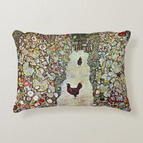 Garden Path w Chickens Gustav Klimt Art Nouveau Accent Pillow