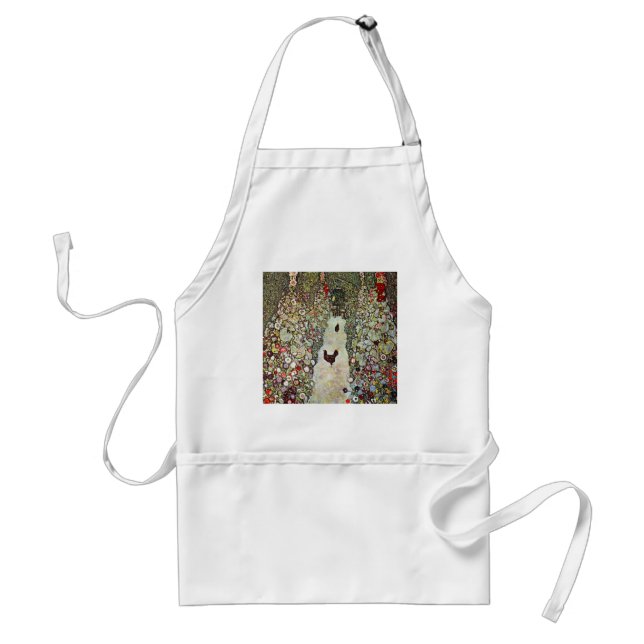 Garden Path w Chickens, Gustav Klimt, Art Nouveau Adult Apron (Front)