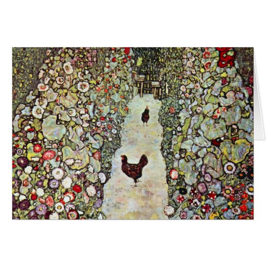 Garden Path w Chickens, Gustav Klimt, Art Nouveau Card