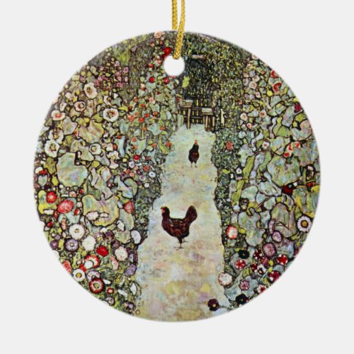 Garden Path w Chickens Gustav Klimt Art Nouveau Ceramic Ornament