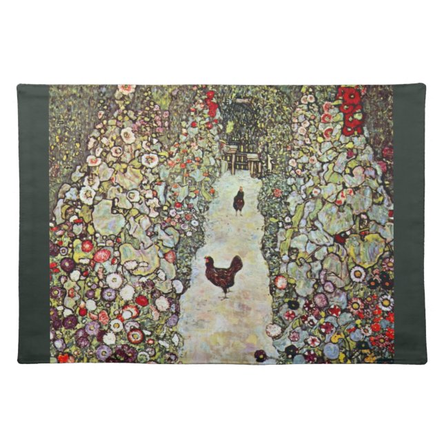 Garden Path w Chickens, Gustav Klimt, Art Nouveau Cloth Placemat (Front)
