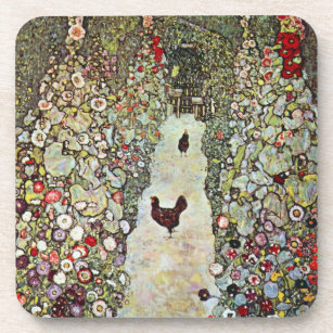 Garden Path w Chickens, Gustav Klimt, Art Nouveau Drink Coaster