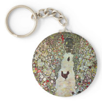 Garden Path w Chickens, Gustav Klimt, Art Nouveau Keychain