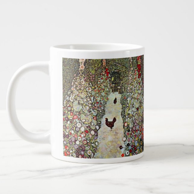 Garden Path w Chickens, Gustav Klimt, Art Nouveau Large Coffee Mug (Left)