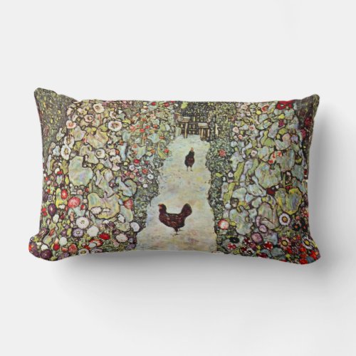 Garden Path w Chickens Gustav Klimt Art Nouveau Lumbar Pillow