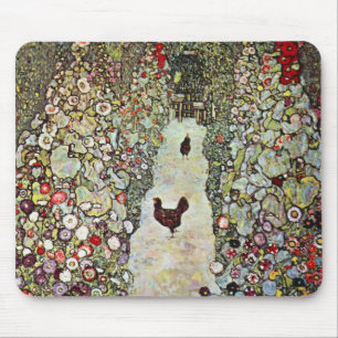 Garden Path w Chickens, Gustav Klimt, Art Nouveau Mouse Pad
